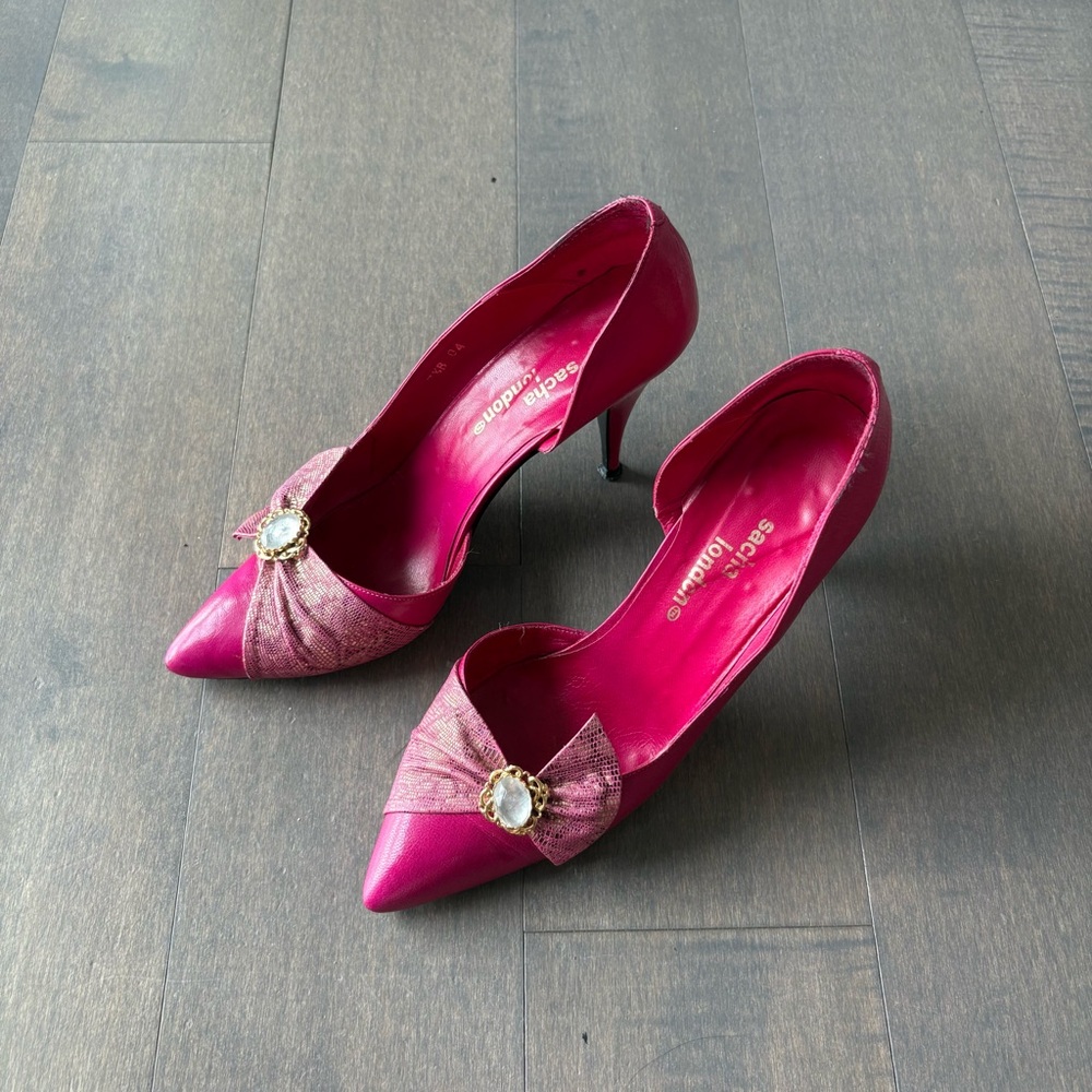 Rhinestone Pink Leather Heels